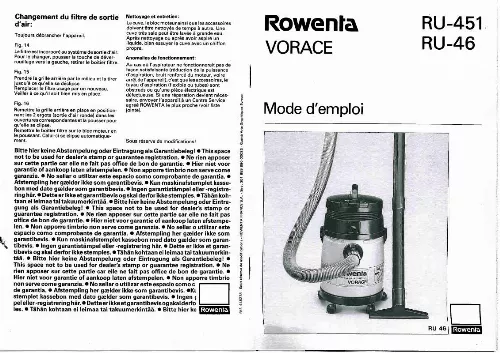 Notice aspirateur sans sac ROWENTA RU 451 VORACE Trouver une